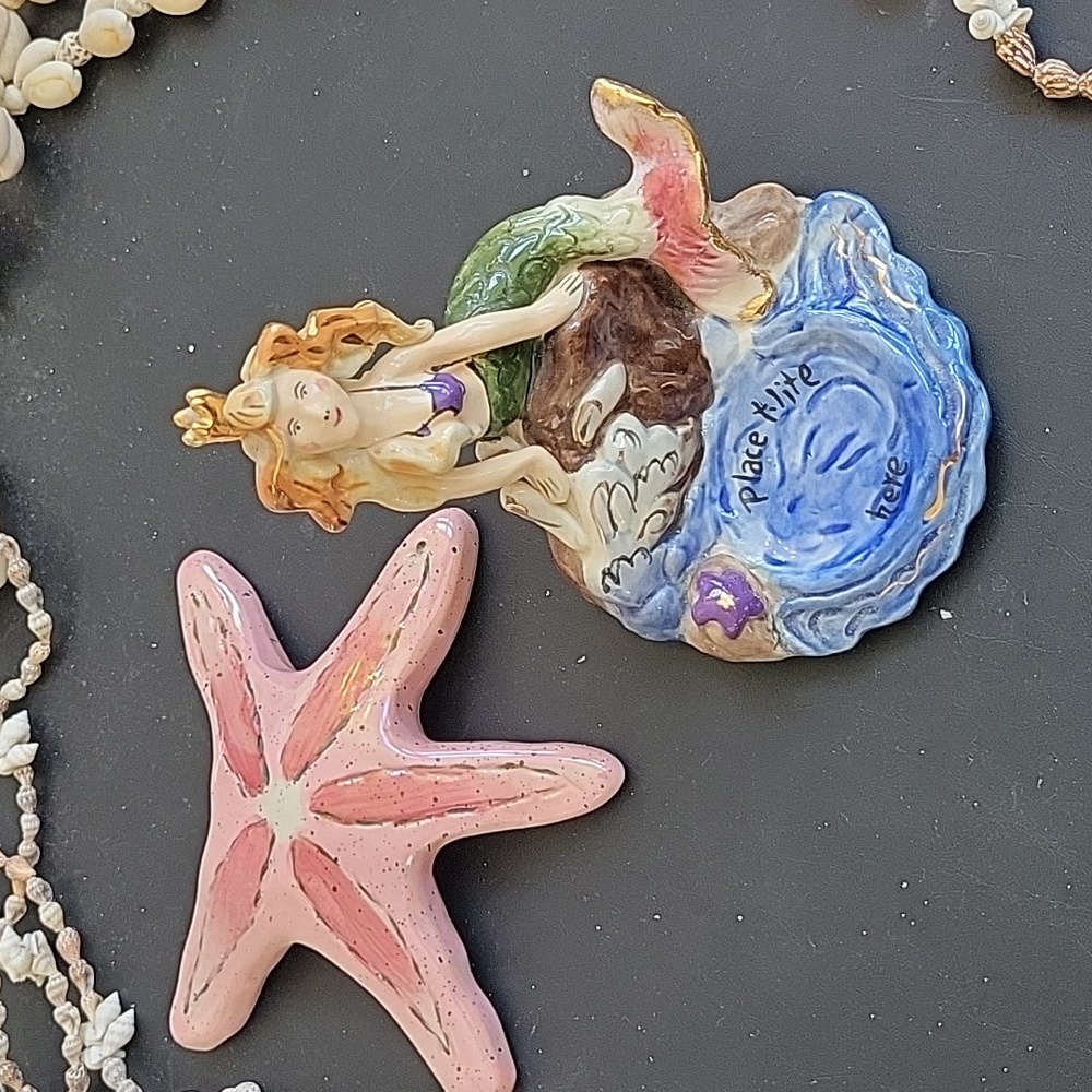 Blue Sky Clayworks Mermaid t-lite holder & Starfish Heather Goldminc Vintage